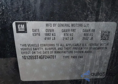 2016 Chevrolet Malibu 1Lt z USA, uszkodzony, nr VIN 1G1ZE5ST4GF244781